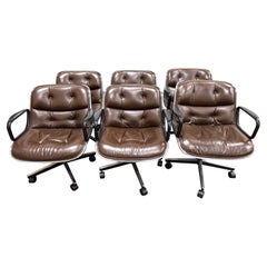 Set of 6 Charles Pollack for Knoll Brown Leather Executive Rolling Chairs