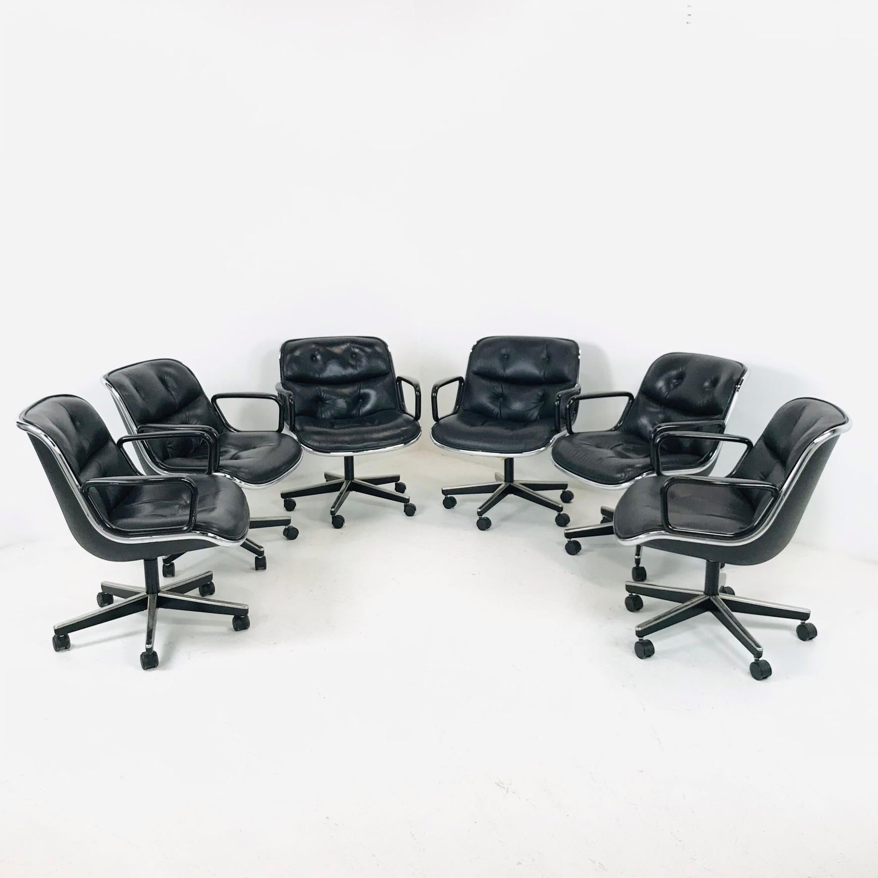 Set of 6 Charles Pollock for Knoll Office Chairs 1