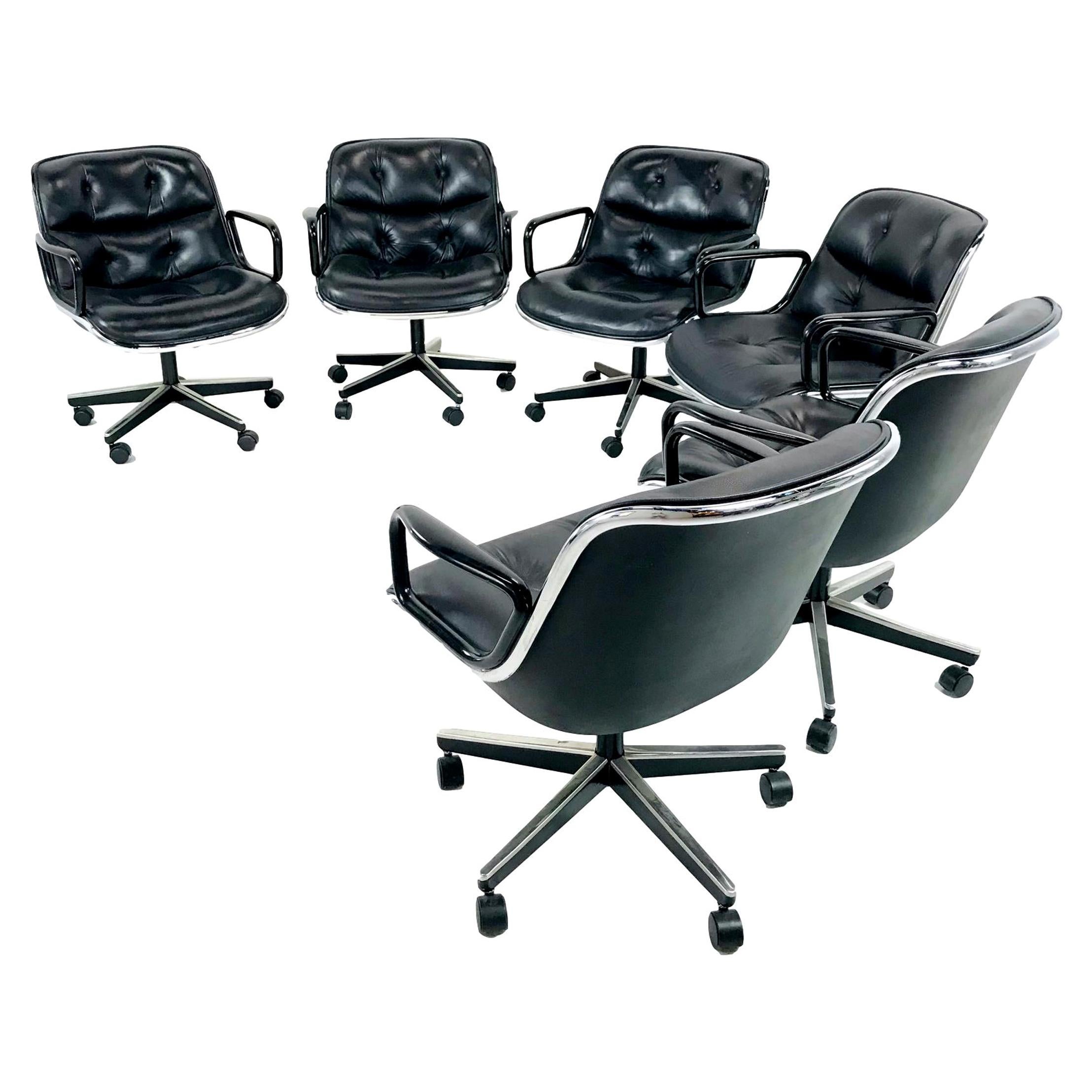 Set of 6 Charles Pollock for Knoll Office Chairs