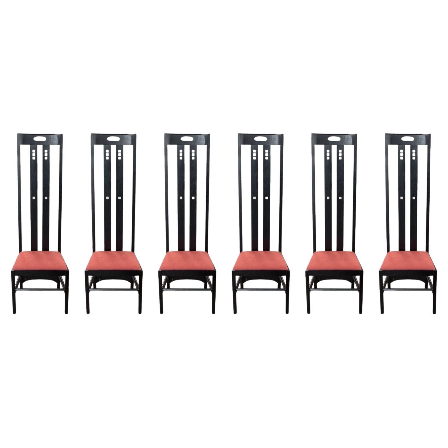 Set of 6 Charles Rennie Mackintosh Black Ebonized Wood "Ingram" Dining Chairs