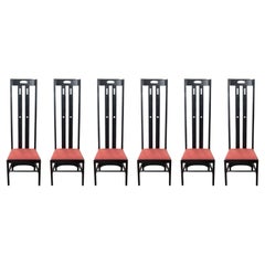 Set of 6 Charles Rennie Mackintosh Black Ebonized Wood "Ingram" Dining Chairs