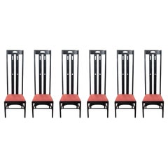 Set of 6 Charles Rennie Mackintosh Black Ebonized Wood "Ingram" Dining Chairs