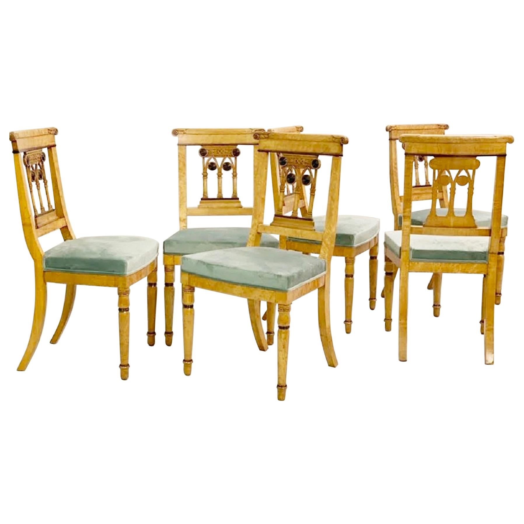 Set of 6 Charles X Speckled Maple Dining Chairs