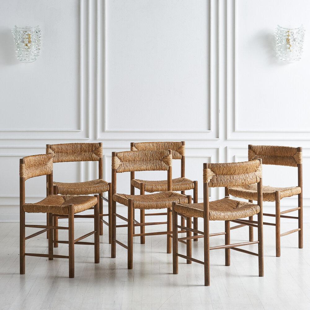 Modern Set of 6 Charlotte Perriand Dordogne Chairs for Robert Sentou