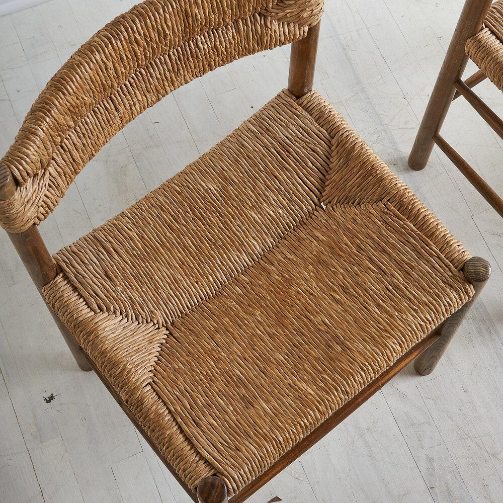 Straw Set of 6 Charlotte Perriand Dordogne Chairs for Robert Sentou