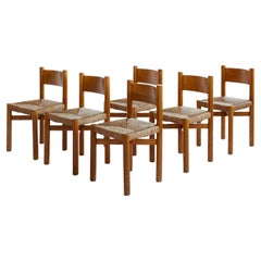 Set of 6 Charlotte Perriand Meribel Chairs, C. 1956