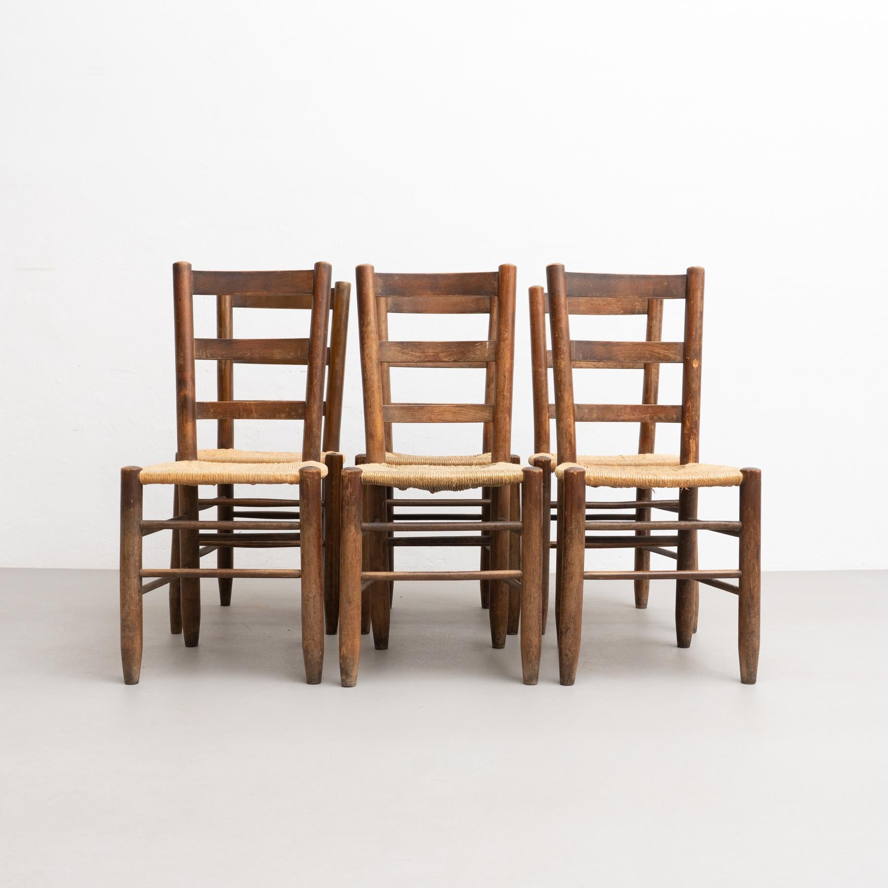 Set of 6 Charlotte Perriand n.19 Chair, Wood Rattan, Mid-Century Modern 7