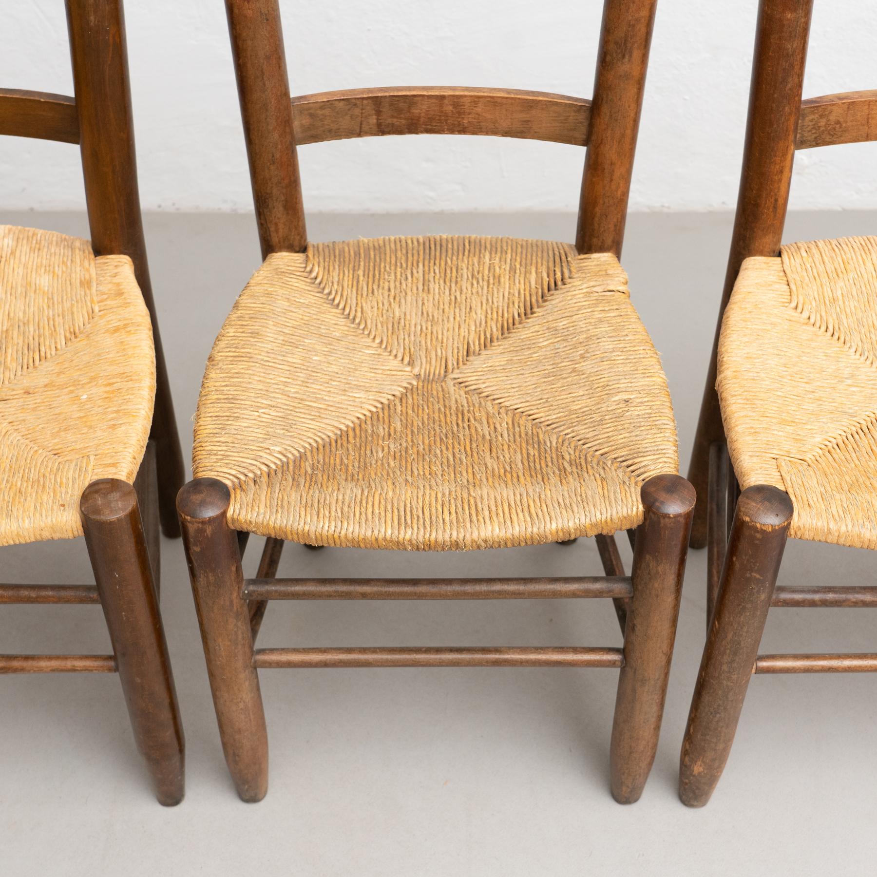 Mid-20th Century Set of 6 Charlotte Perriand n.19 Chair, Wood Rattan, Mid-Century Modern