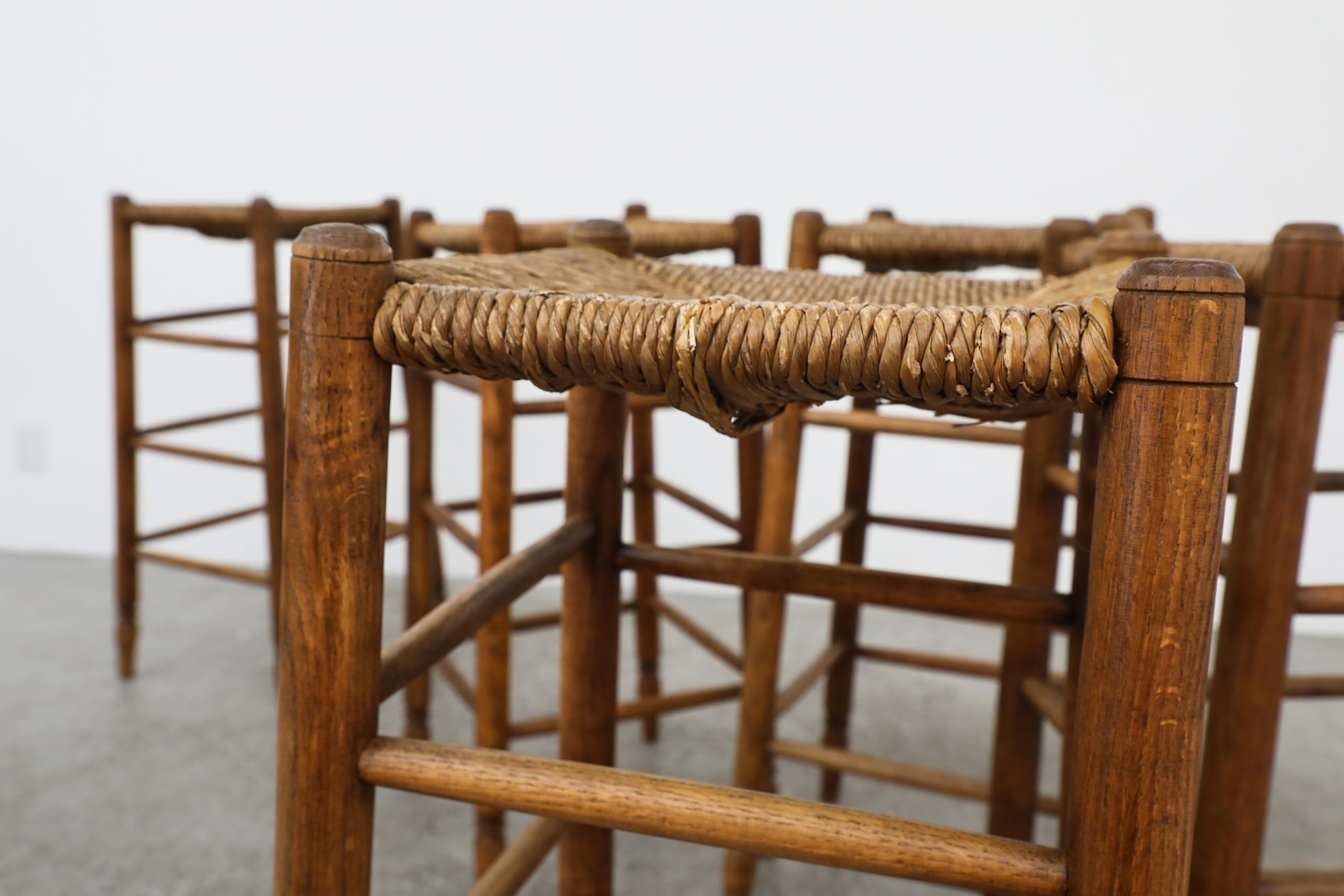 Set of 6 Charlotte Perriand Style Rush and Oak Stools 2