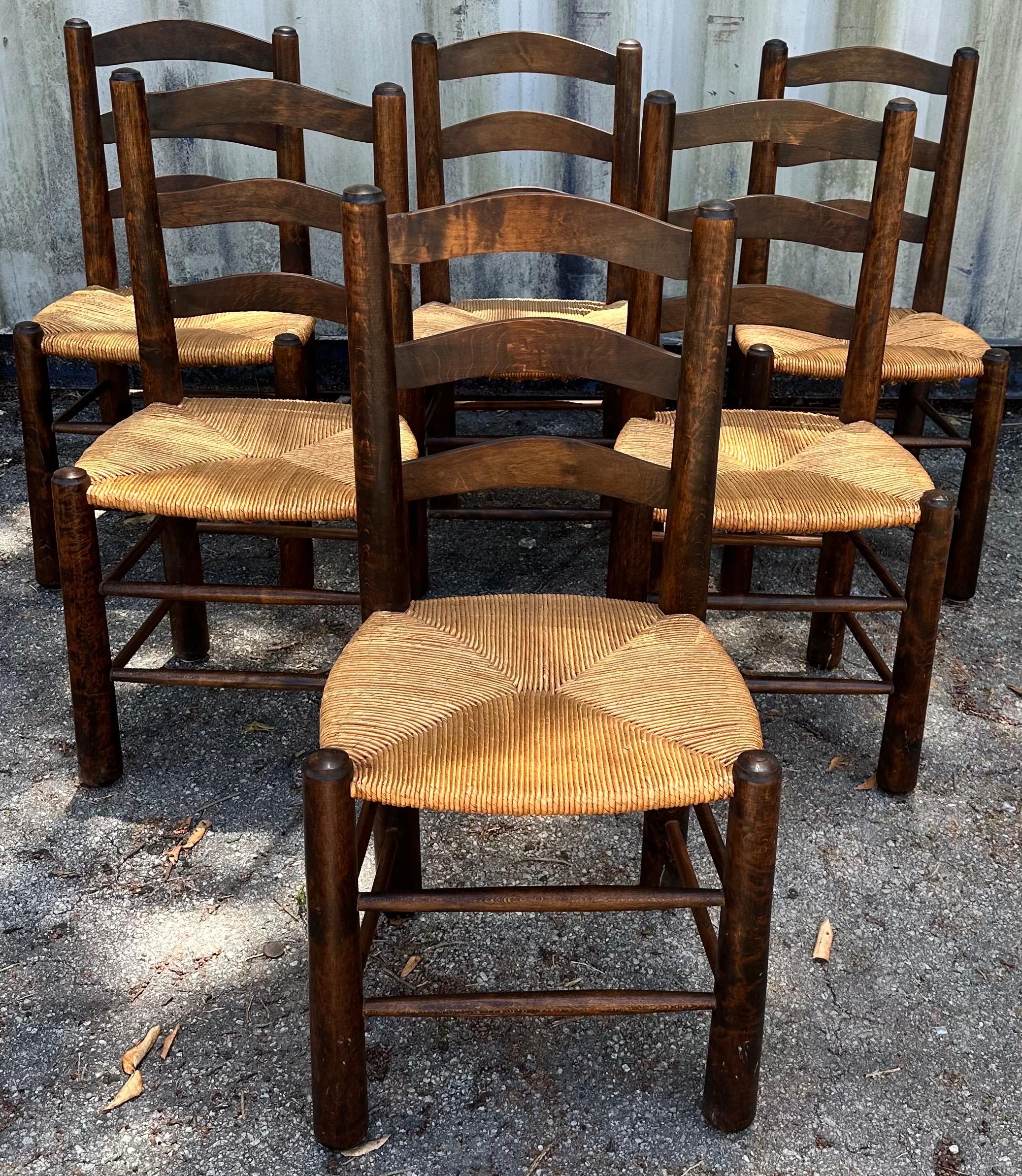 Set of 6 Charlotte Perriand Style Rush Chair.