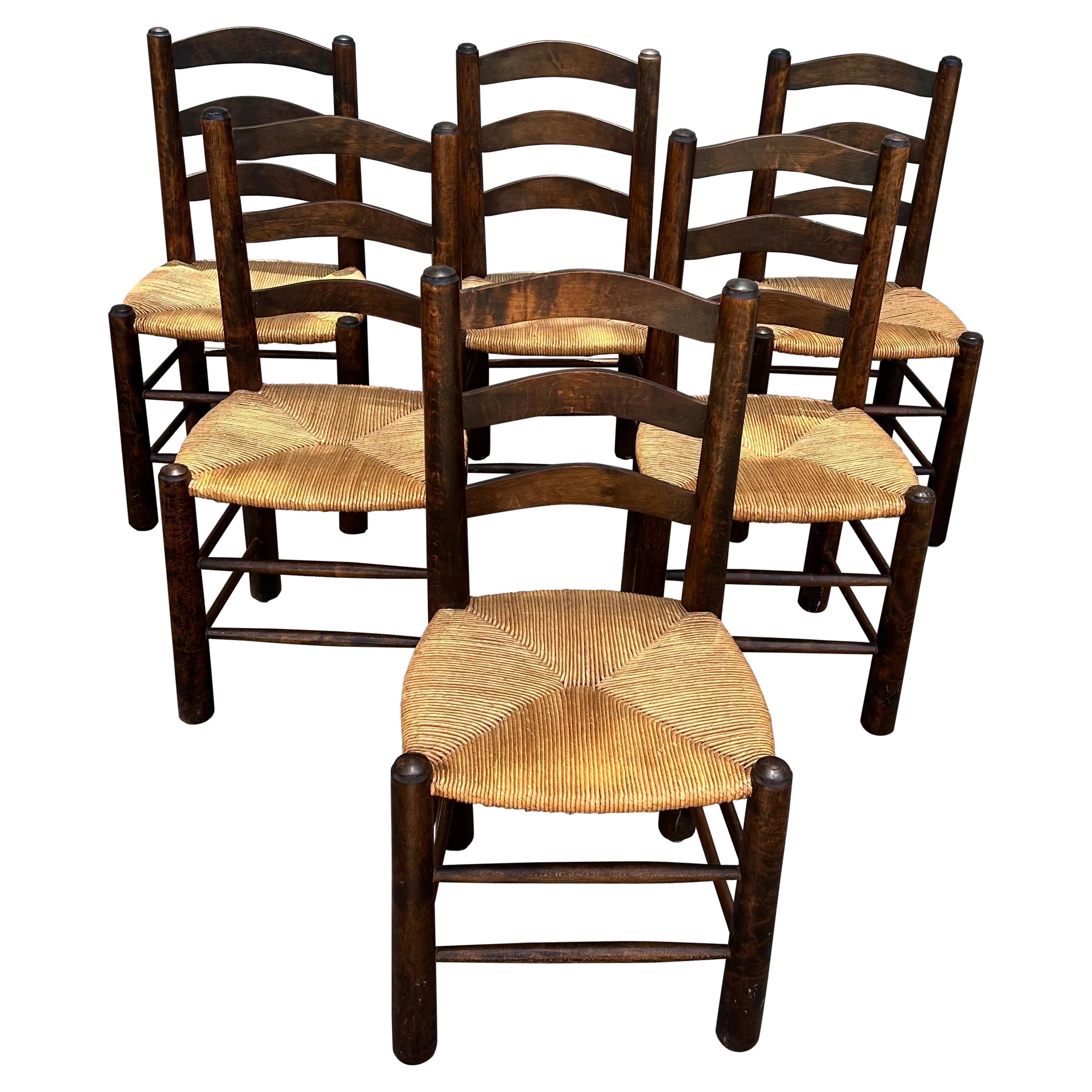 Set di 6 sedie di giunco in stile Charlotte Perriand