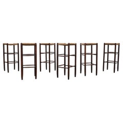 Set of 6 Charlotte Perriand Style Rush Tall Bar Stools