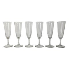 Ensemble de 6 charmantes flûtes à champagne soufflées à la main, vers 1880