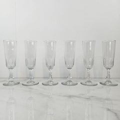 Set of 6 Charming French Hand-Blown Champagne Flutes, circa 1890