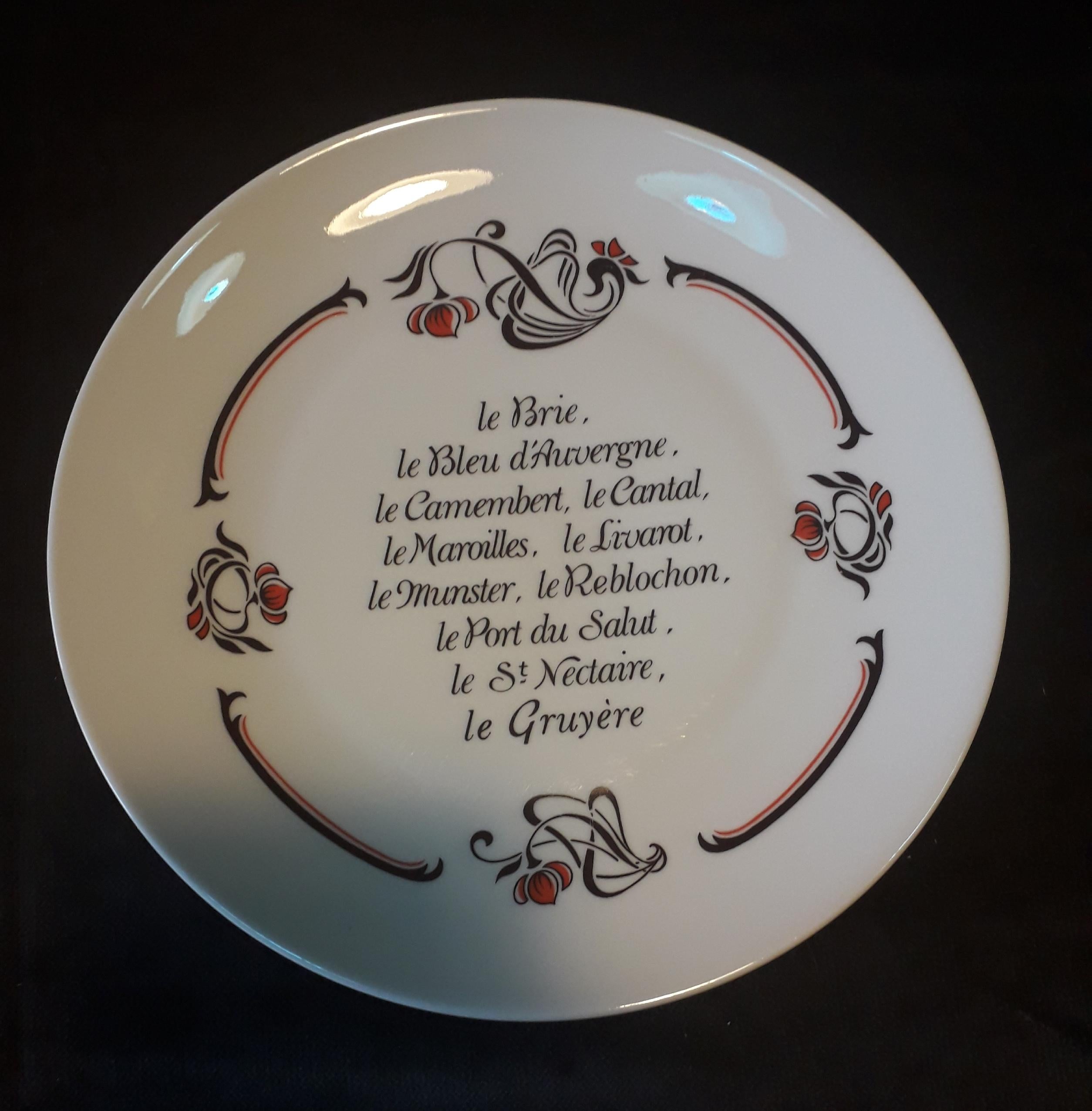 Hand-Painted Set of 6 Cheese Plates, Porcelaine de Limoges, France
