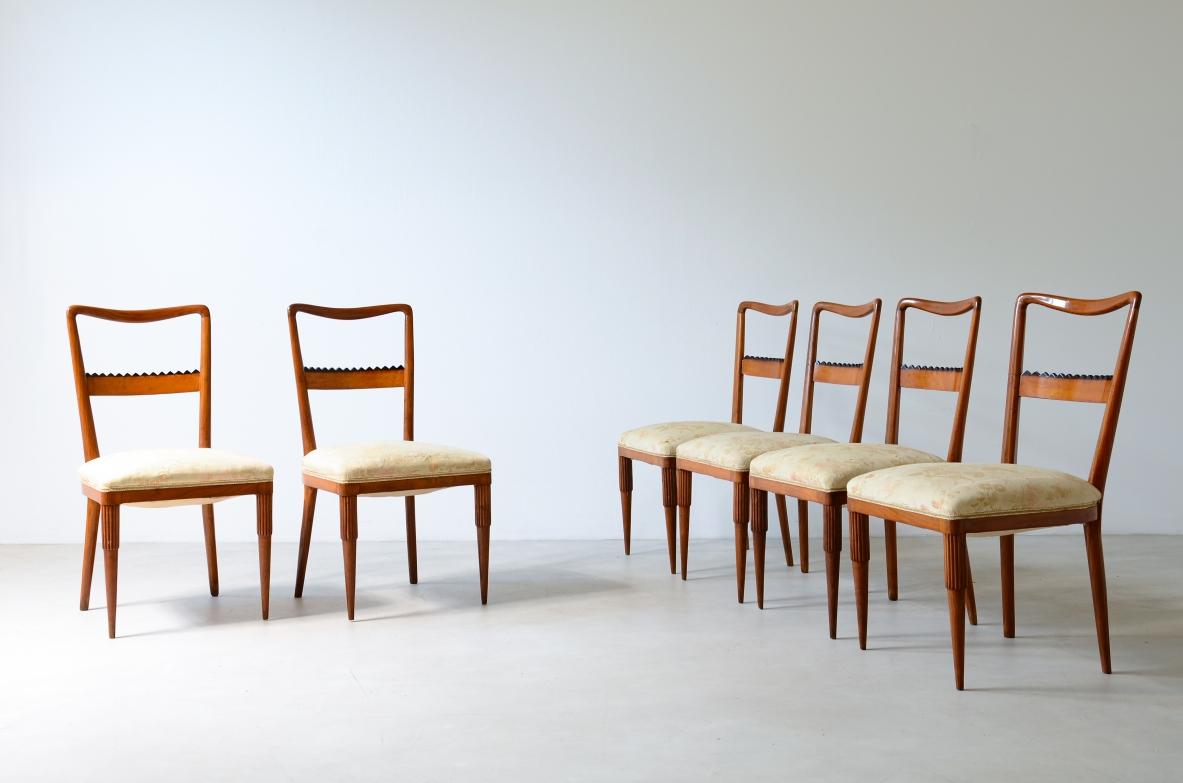 Mid-Century Modern Set of 6 Italian Mid Century Cherry Dining Chairs by Pier Luigi Colli of Turin For Sale