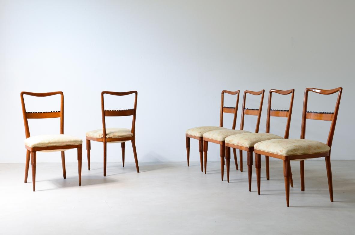 Set of 6 Italian Mid Century Cherry Dining Chairs by Pier Luigi Colli of Turin In Good Condition For Sale In Milano, IT