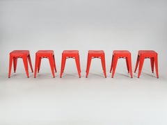 Set of (6) Chile Pepper Red Tolix Low Stools Showroom Samples Made in France