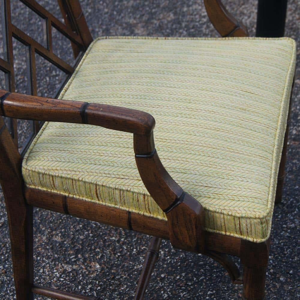 Wood Pair Chinese Chippendale Arm Chairs by Century Furniture For Sale