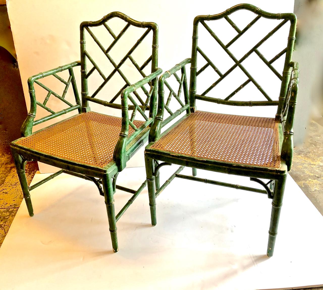 Set of 6 Chinese Chippendale Faux Bamboo Chairs In Good Condition In Pasadena, CA