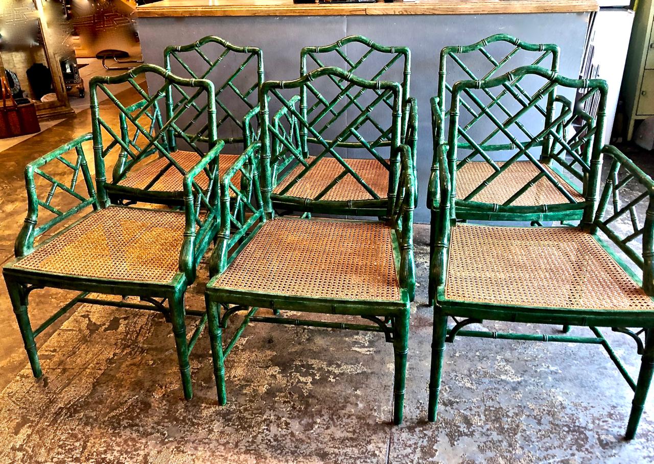 20th Century Set of 6 Chinese Chippendale Faux Bamboo Chairs