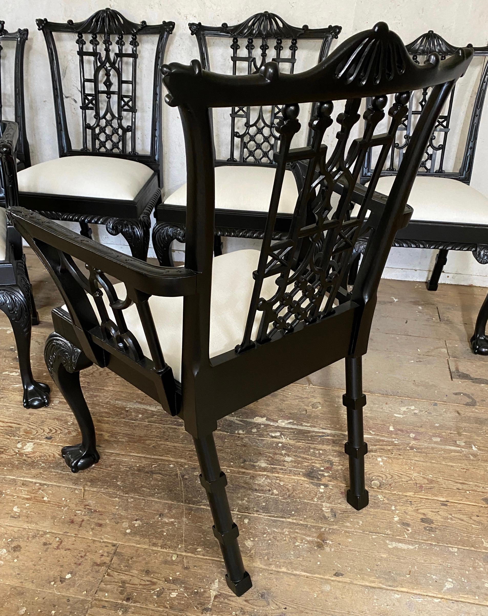 20th Century Set of 6 Chinese Chippendale Style Dining Chairs For Sale