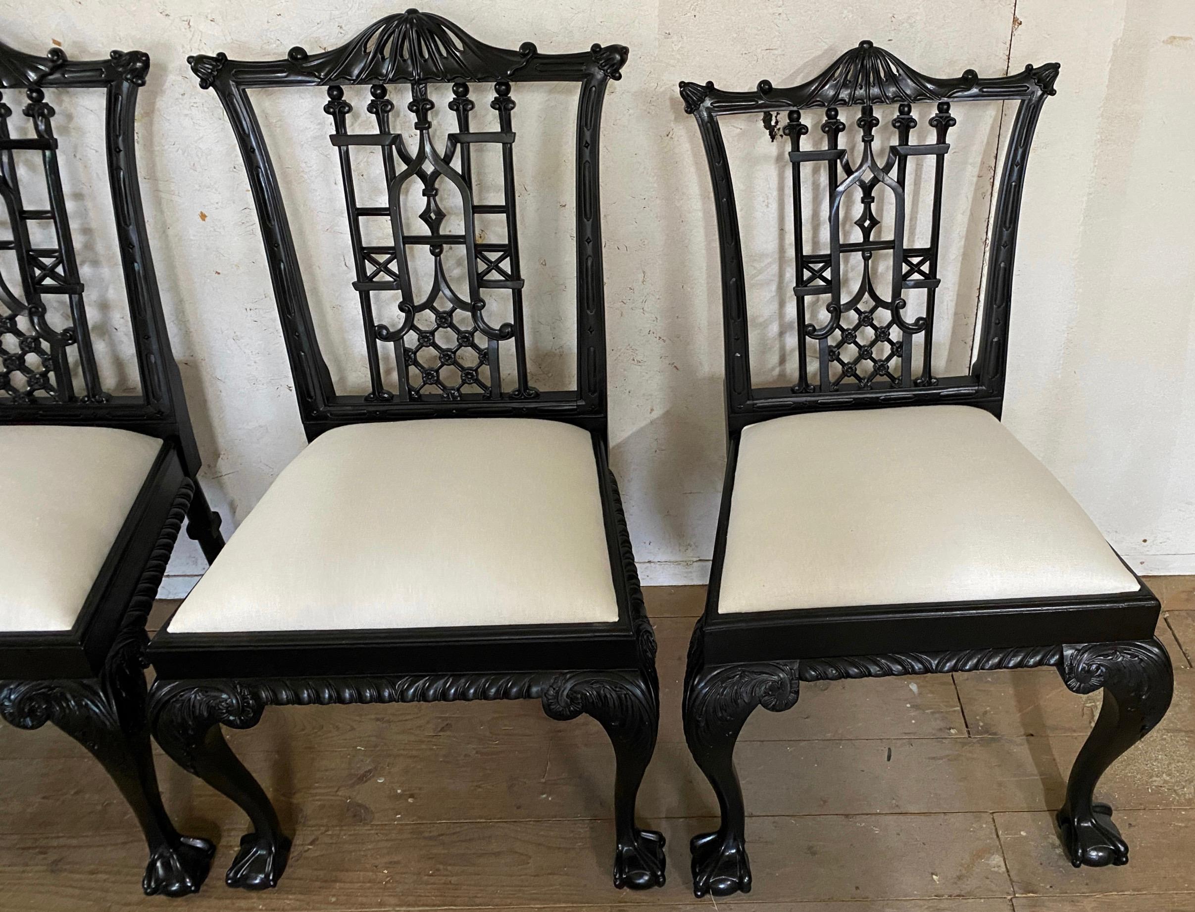 Upholstery Set of 6 Chinese Chippendale Style Dining Chairs For Sale