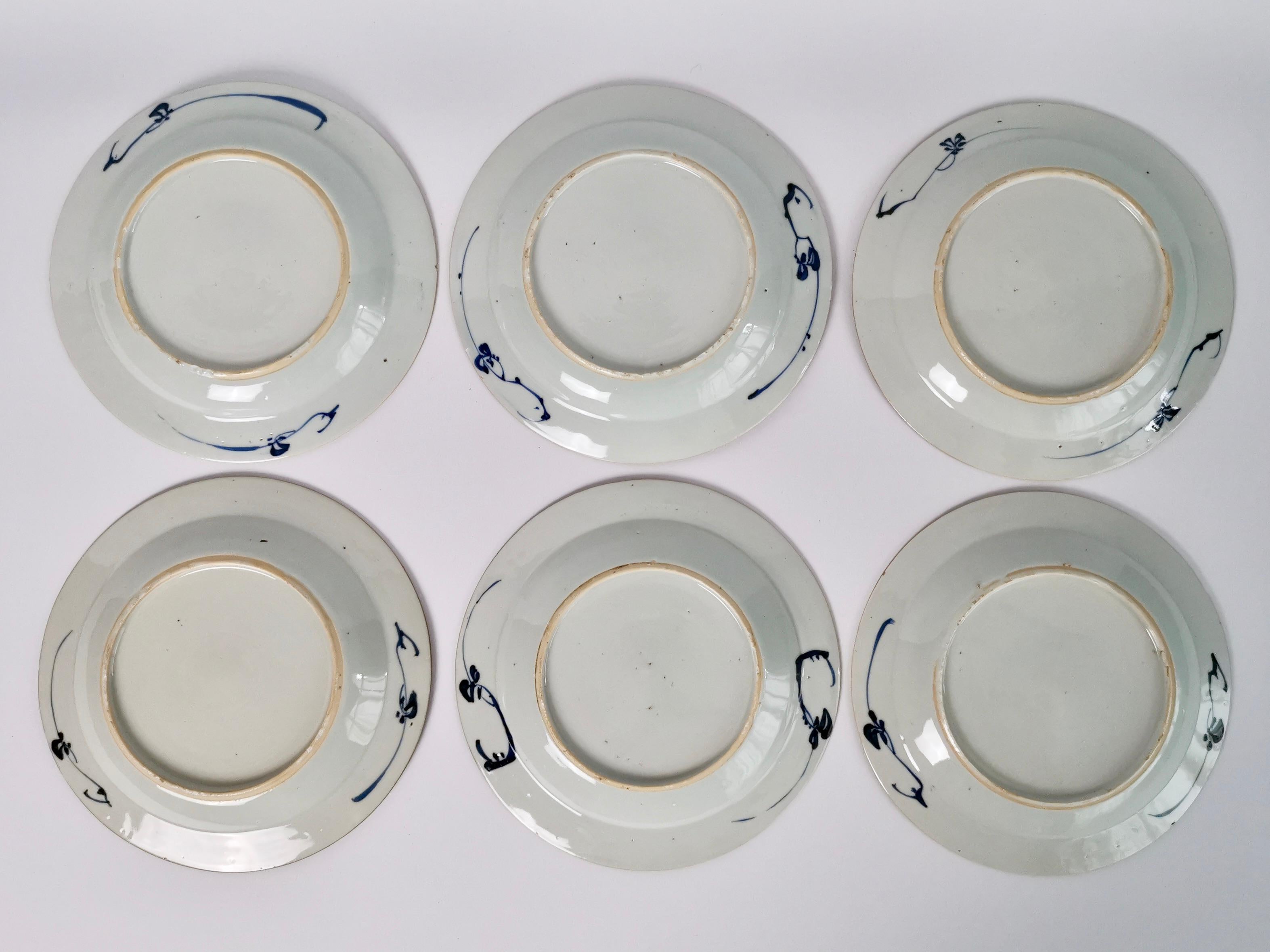 Set of 6 Chinese Export Plates, Roses Blue and White, Qianlong, circa 1780 5