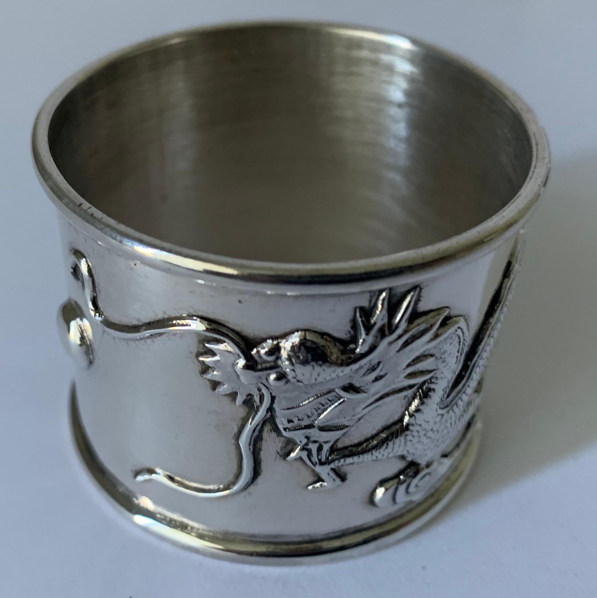 Chinese Export Silver Dragon Napkin Rings, Set of 6 2