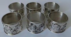 Chinese Export Silver Dragon Napkin Rings, Set of 6