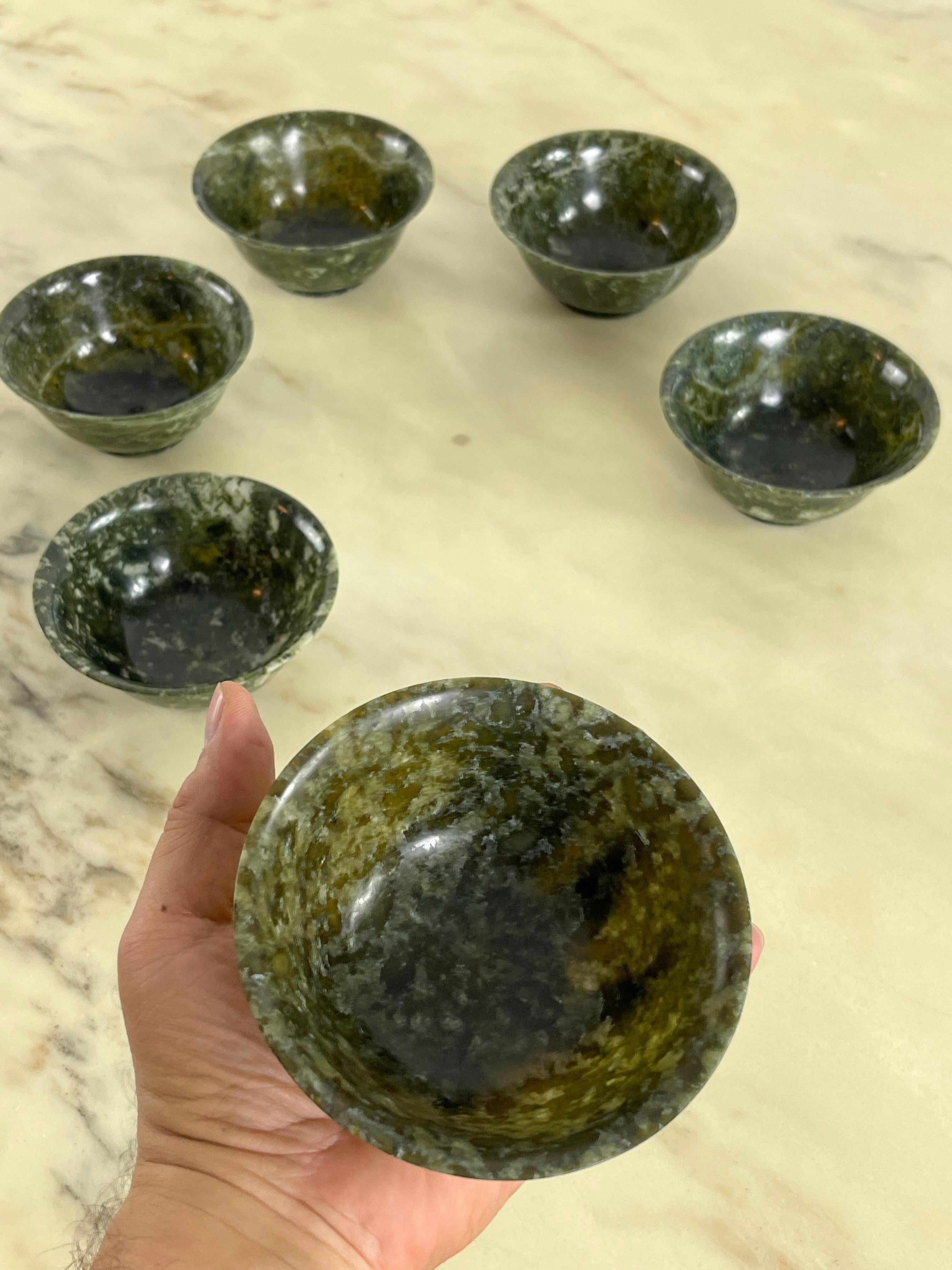 Set of 6 Chinese Jade Bowls, 1930s For Sale 4