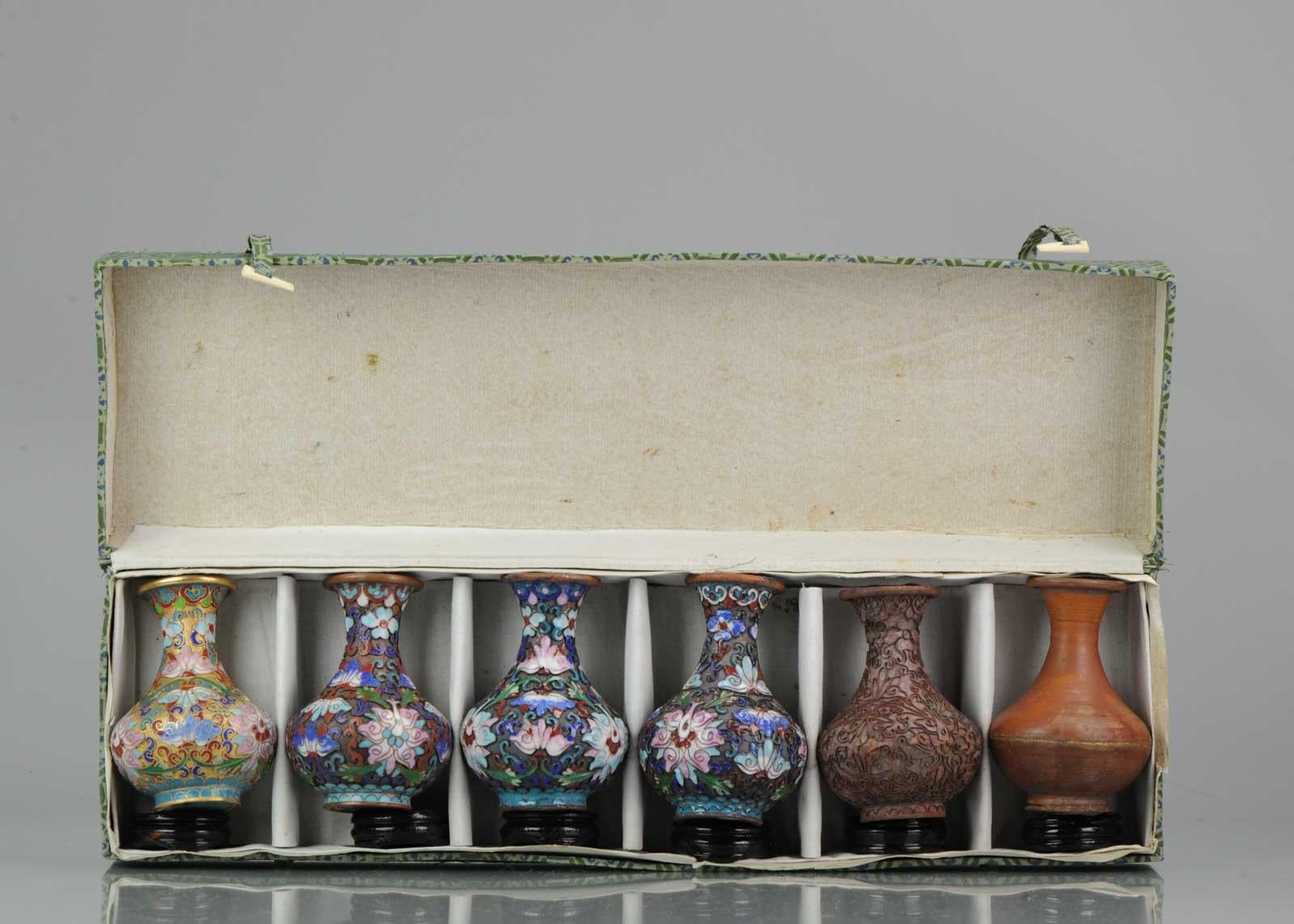 Japanese Set of 6 Chinese Manufacturing Process Colorfull Vase CLoisonne Enamel, 20th Cen For Sale