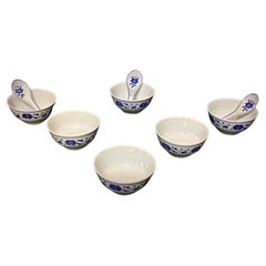 Set von 6 Reisschalen aus chinesischem Porzellan mit 3 Löffeln - 2Y49
