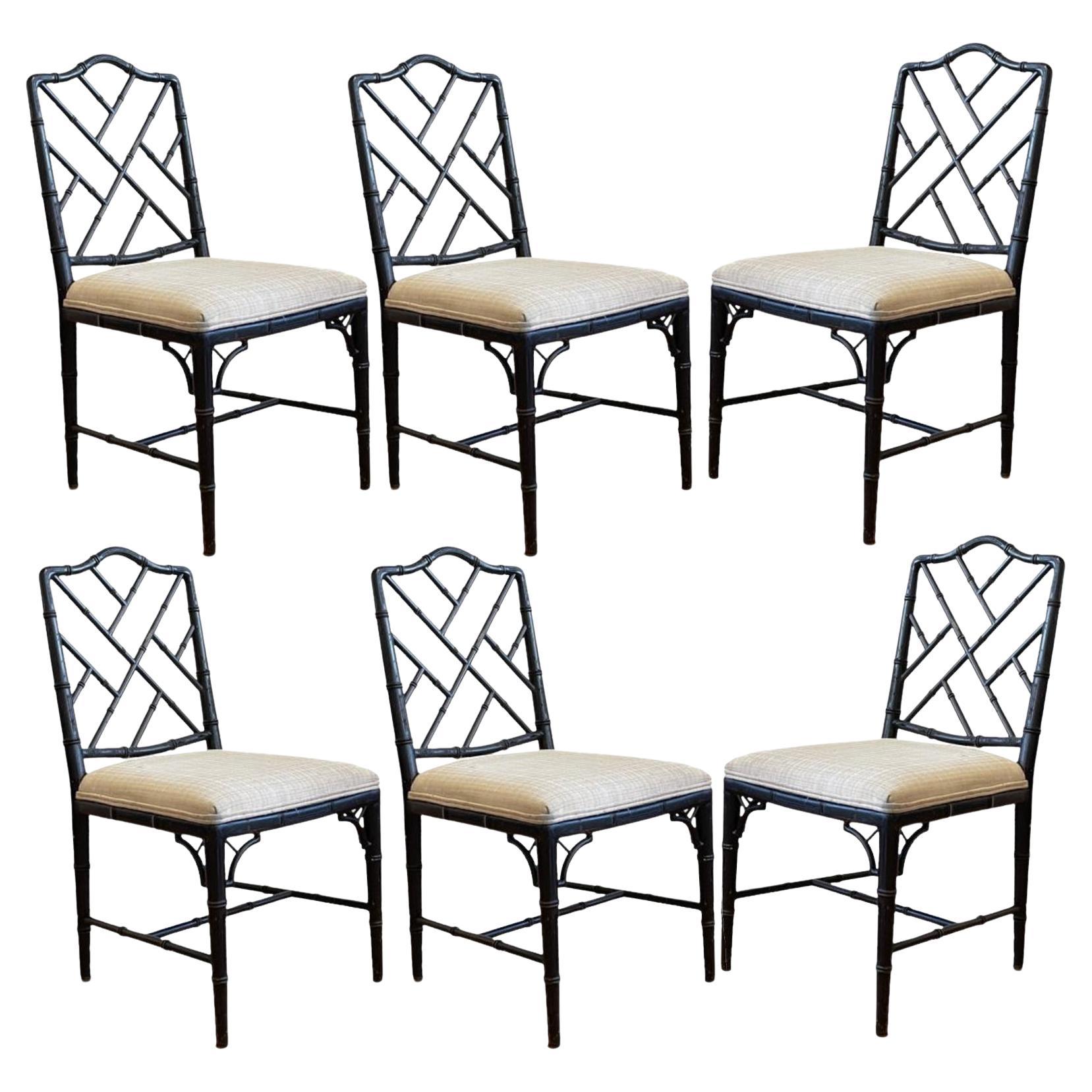 Set of 6 Chinoiserie Faux Bois Bamboo Chinese Chippendale Dining Chairs