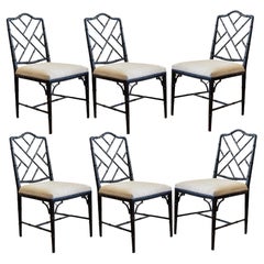 Set of 6 Chinoiserie Faux Bois Bamboo Chinese Chippendale Dining Chairs