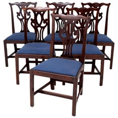 Set of 6 Chippendale Chairs in Walnut, circa 1900