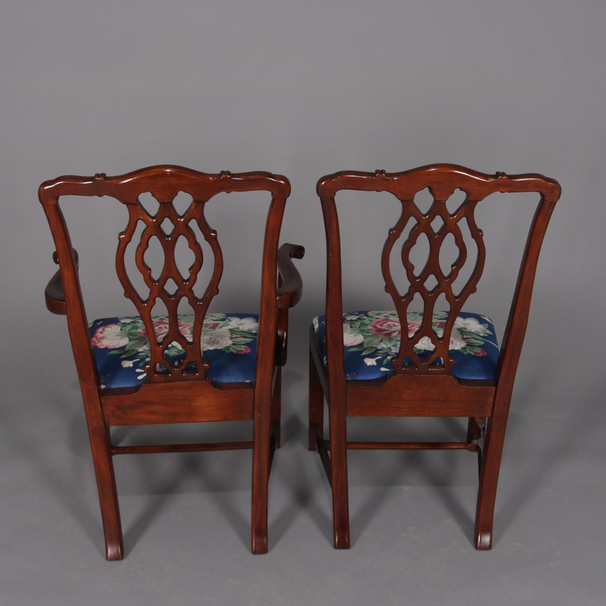 European Set of 6 Chippendale School Carved Mahogany Ribbon Back Dining Chairs circa 1940