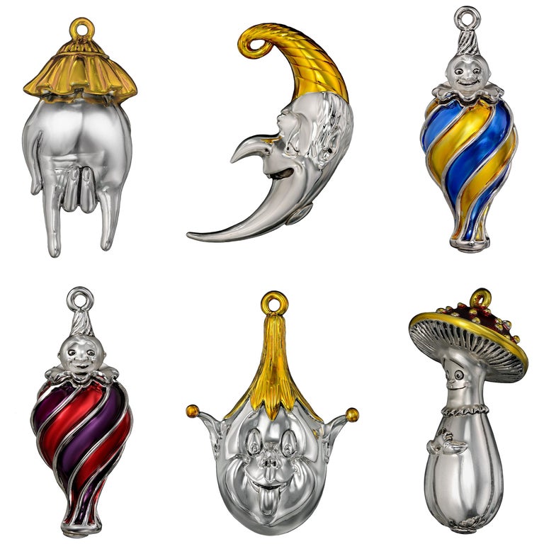 Set of 6 Silver Plated Christmas Figurines For Sale at 1stDibs