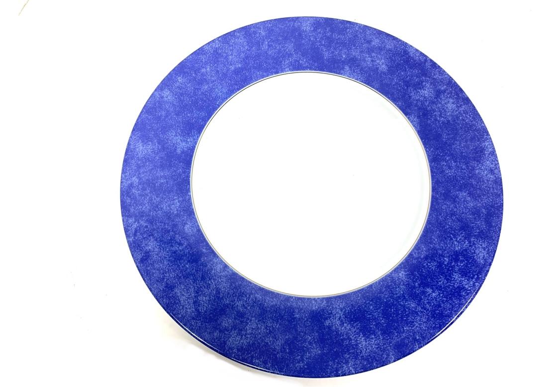Mid-Century Modern Set Of 6 Christofle Blue Marbled Porcelain Service Plates For Sale