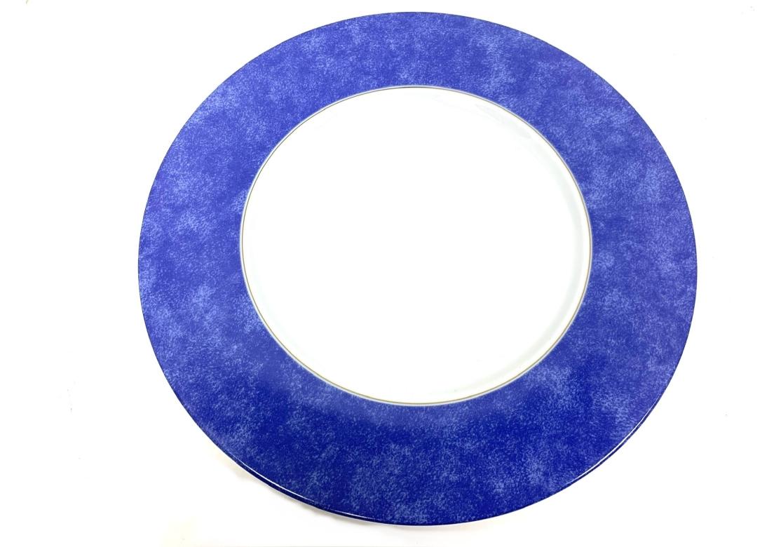 Set Of 6 Christofle Blue Marbled Porcelain Service Plates In Good Condition For Sale In Bridgeport, CT