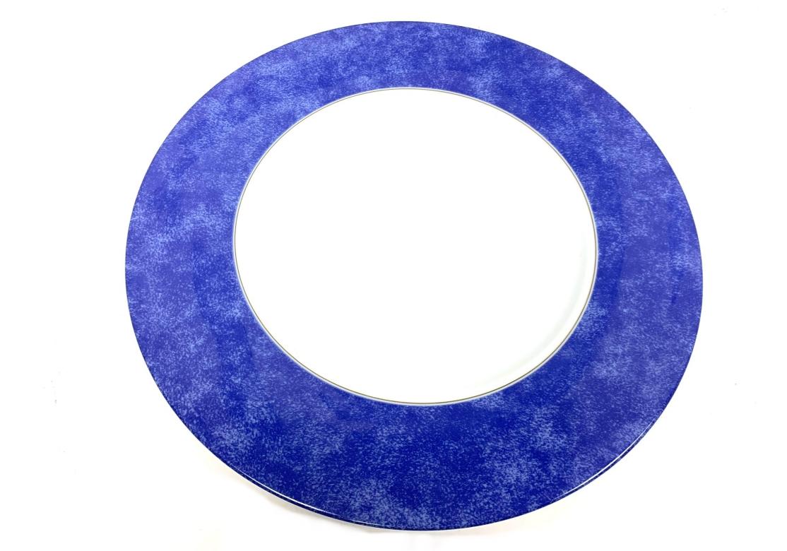 20th Century Set Of 6 Christofle Blue Marbled Porcelain Service Plates For Sale