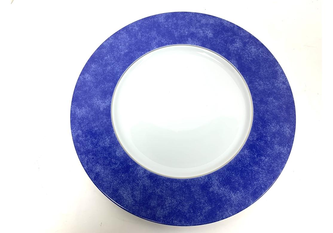 Set Of 6 Christofle Blue Marbled Porcelain Service Plates For Sale 1