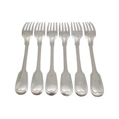 Set of 6 Christofle Sterling Silver Chinon Forks 8 1/8" #20510