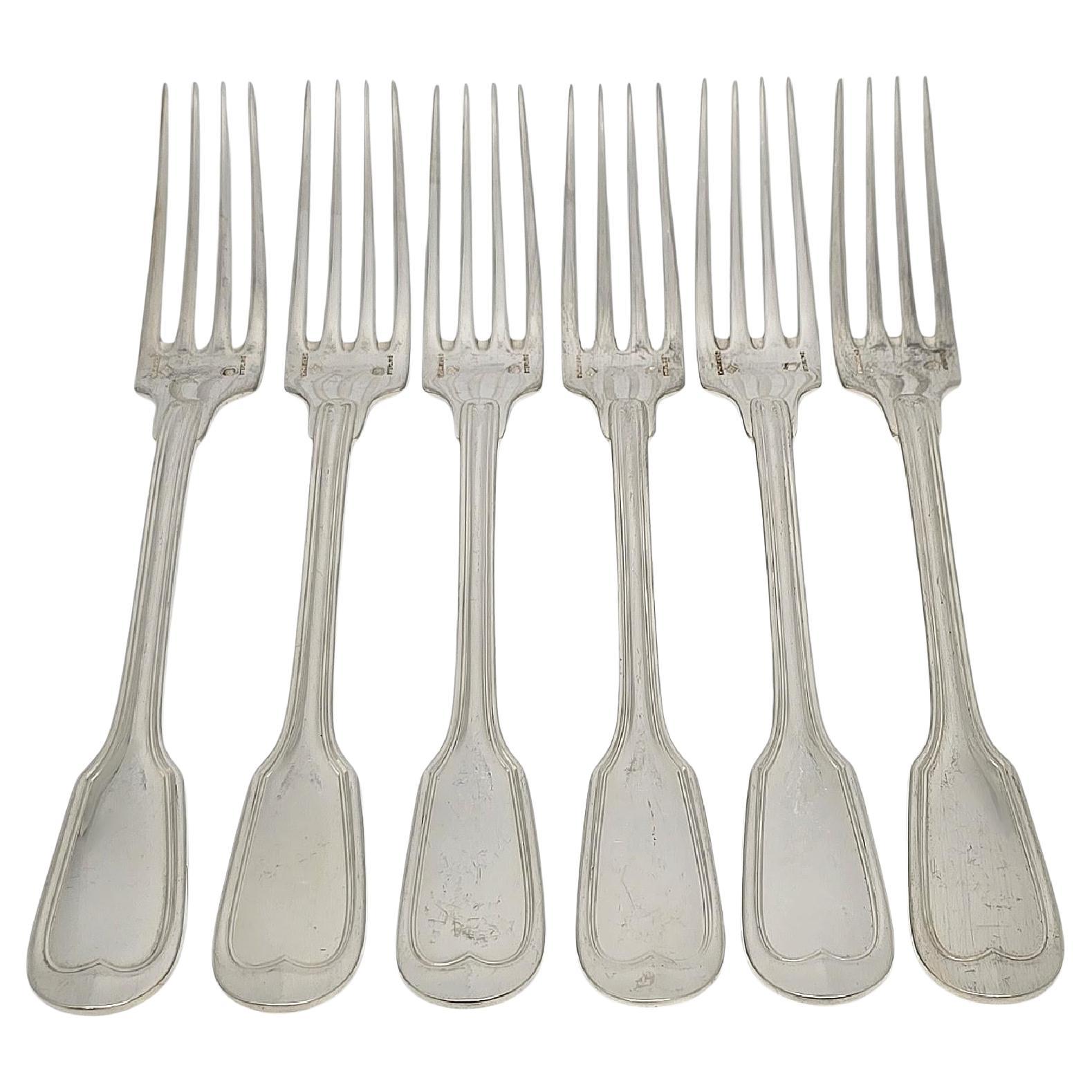 Set of 6 Christofle Sterling Silver Chinon Forks 8 1/8" #20510