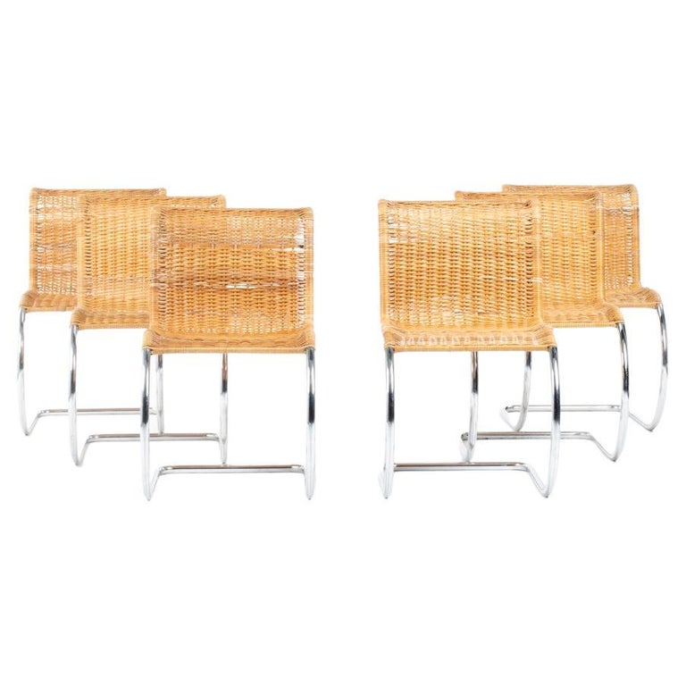 Set of 6 chrome and rattan chairs, 1980 For Sale at 1stDibs