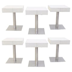 Set of 6 Chrome and White Leather Stools