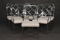 Set of 6 Chrome Flatbar Chinese Chippendale Mid Century Modern Dining Chairs