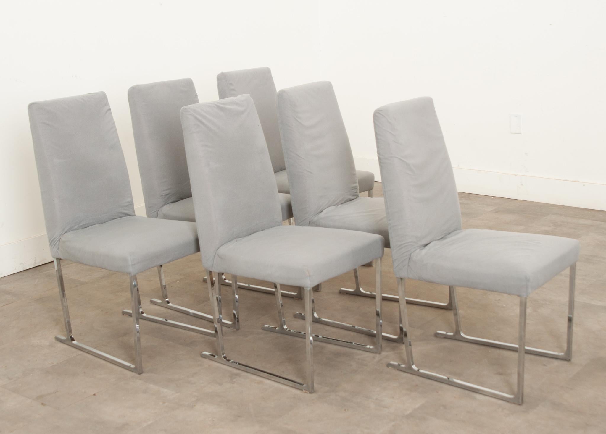 Ensemble de 6 chaises de salle à manger chromées du milieu du siècle en vente 2