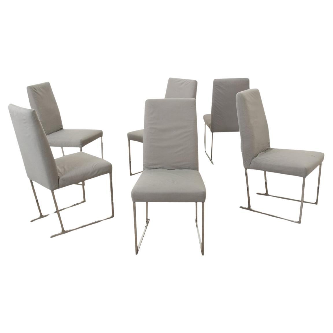 Ensemble de 6 chaises de salle à manger chromées du milieu du siècle en vente