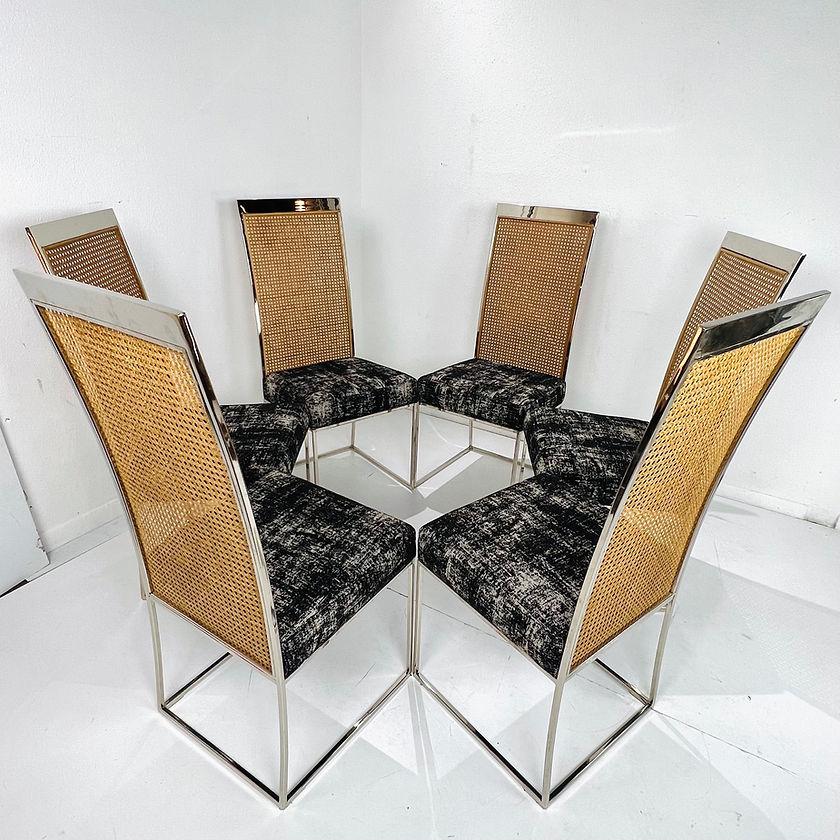 Ensemble de 6 chaises de salle à manger chromées Milo Baughman en vente 2